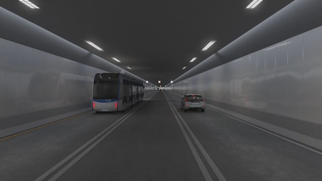 Esquisse du projet de tunnel sous-fluvial entre Québec et Lévis.