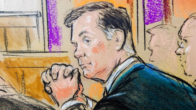 Dessin de l'ex-directeur de la campagne de Donald Trump, Paul Manafort, dans une salle d'audience.