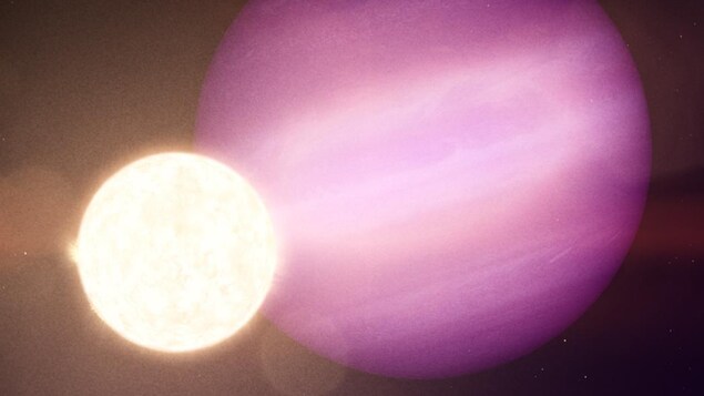 Un corps céleste lumineux devant une grosse planète.