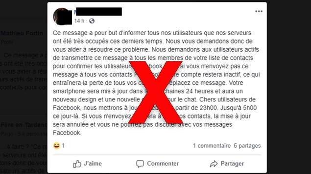 Le message affirme qu'il faut le partager pour garder son compte Facebook.