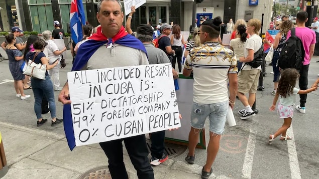 Felix Blanco, who grew up around the tourist city of Varadero, Cuba, attends a protest in Montreal on July 24, 2021. (Evan Dyer)