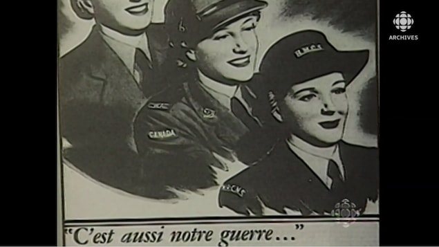 Affiche qui incite les femmes à s'enrôler dans l'armée. Visage de deux femmes en uniforme de l'armée canadienne.