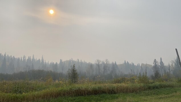 Un feu de forêt crée un nuage de fumée dans la région de Carrot River, en Saskatchewan, le 6 octobre 2021.