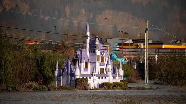 The theme park, Castle Fun Park, is pictured surrounded by floodwaters in Abbotsford, B.C. on Wednesday. Cleanup has begun in southern parts of the province after widespread flooding.