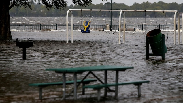 La parc Union Point, situé à New Bern, en Caroline du Nord, est inondé à la suite du passage de la tempête Florence.