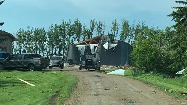 Farm buildings were damaged at this property near Foam Lake Wednesday, from a tornado. (Submitted by Riley Anthony)