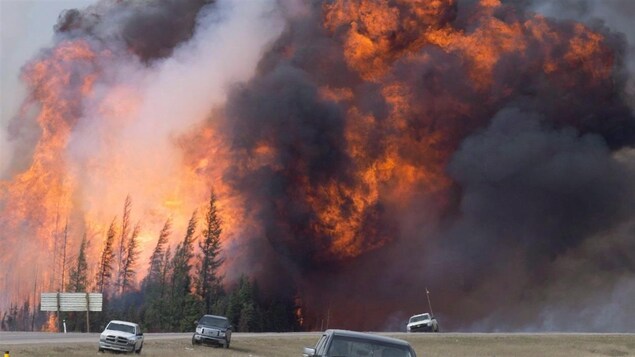 Immense feu de forêt près de l'autoroute 63 à Fort McMurray 