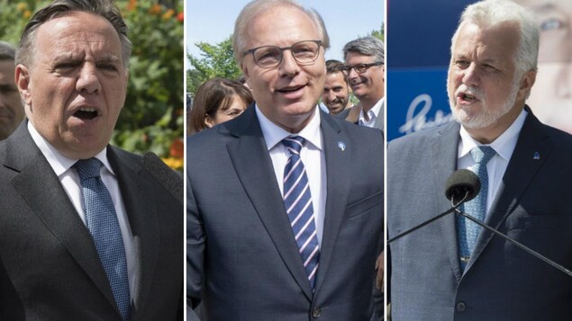Un montage photo montre les trois chefs au moment du lancement de leur campagne électorale.