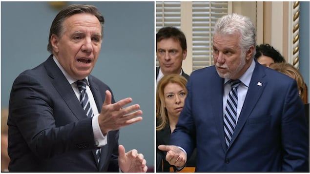 Le chef de la Coalition avenir Québec, François Legault, et le chef du Parti libéral du Québec, Philippe Couillard