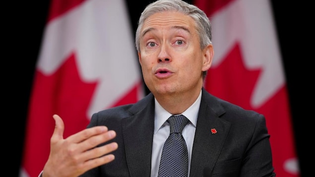 Innovation, Science and Industry Minister Francois-Philippe Champagne speaks during a press conference at the National Press Theatre in Ottawa on Tuesday, April 30, 2024. 