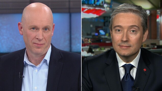 François-Philippe Champagne, ministre fédéral de l’Infrastructure et des Collectivités (à droite) et Daniel Genest, directeur de la coordination du consortium Signature sur le Saint-Laurent.