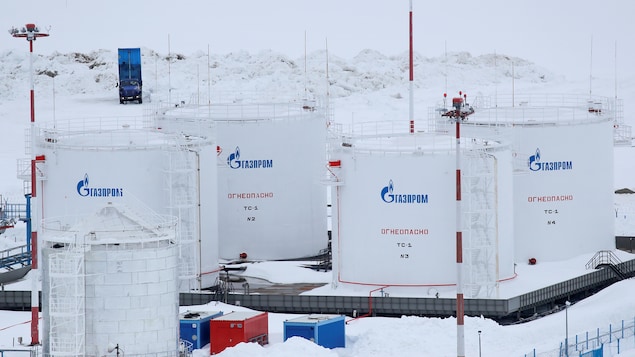 Des bassins de l'entreprise Gazprom, dans la neige. 