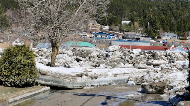 De gros blocs de glace ont été déposés sur les terrains par les eaux de la rivière Chaudière