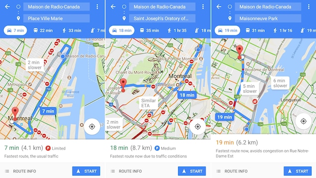 Des captures d'écran de l'application Google Maps montrant la nouvelle fonctionnalité. Des captures d'écran de l'application Google Maps montrant la nouvelle fonctionnalité.