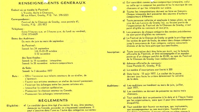 Document d'archive présentant les renseignements pour s'inscrire au Festival. Document d'archive présentant les renseignements pour s'inscrire au Festival.