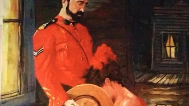 Toile sur laquelle on voit un gendarme en uniformequi semble recevoir des faveurs sexuelles. Toile sur laquelle on voit un gendarme en uniformequi semble recevoir des faveurs sexuelles.