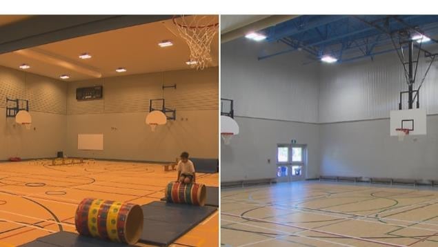 Le gymnase de l'École Plein Soleil (à gauche) et celui de la Croisée (à droite) Le gymnase de l'École Plein Soleil (à gauche) et celui de la Croisée (à droite)