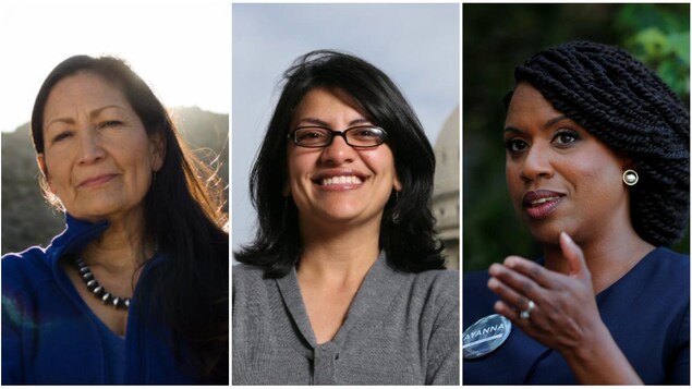 Deb Haaland, Rashida Tlaib et Ayanna Pressley, dans des photos séparées, de face. Deb Haaland, Rashida Tlaib et Ayanna Pressley, dans des photos séparées, de face.