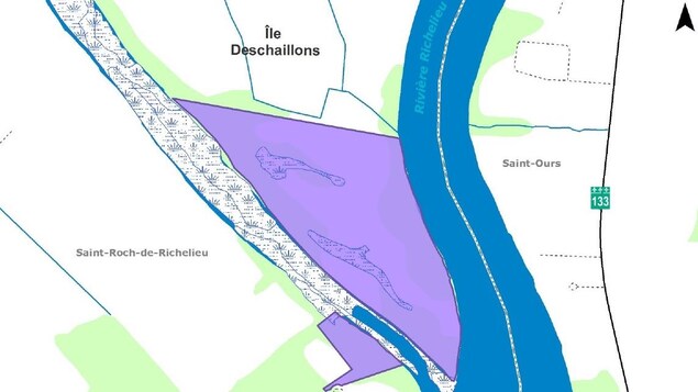 Une carte montrant la pointe sud de l’île Deschaillons Une carte montrant la pointe sud de l’île Deschaillons