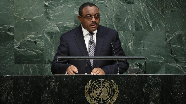 Hailemariam Desalegn au podium de l'assemblée générale de l'ONU. Hailemariam Desalegn au podium de l'assemblée générale de l'ONU.