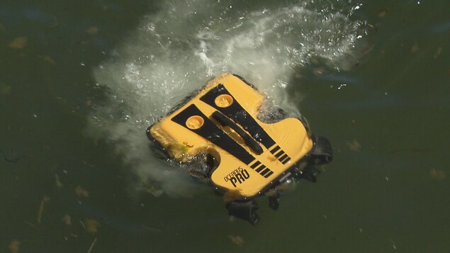 Un drone sous-marin à la surface de l'eau.