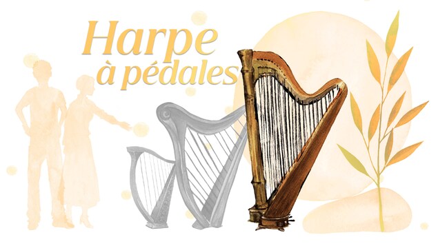 Une harpe à pédales dans un style dessiné à la main.