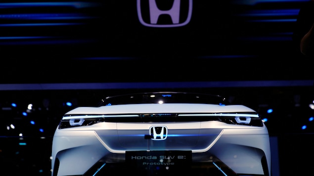 The front of a Honda electric car.