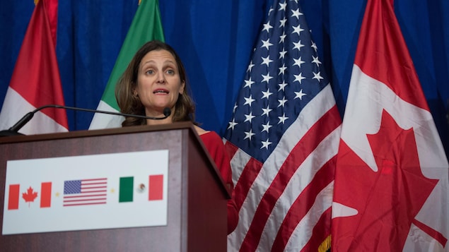 La ministre des Affaires étrangères Chrystia Freeland au terme de la quatrième session de négociations du nouvel ALENA. La ministre des Affaires étrangères Chrystia Freeland au terme de la quatrième session de négociations du nouvel ALENA.