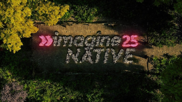 Le logo du Festival imagineNative est entouré de plantes et est suivi du chiffre 25, en l'honneur du 25e anniversaire de l'événement.