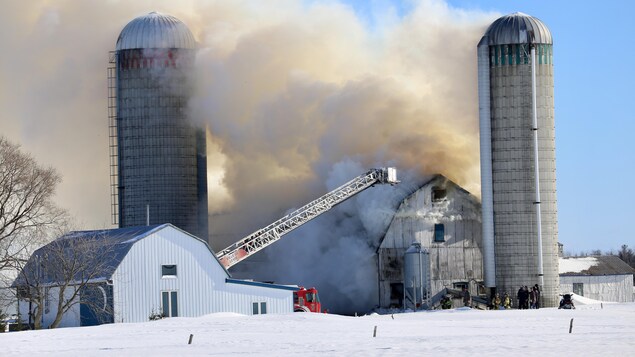 Une trentaine de pompiers combattent un incendie dans un bâtiment agricole. Une trentaine de pompiers combattent un incendie dans un bâtiment agricole.
