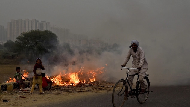 La fumée s'échappe d'ordures qui brûlent à la périphérie de New Delhi, en Inde. La fumée s'échappe d'ordures qui brûlent à la périphérie de New Delhi, en Inde.