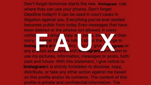 Il s'agit d'un texte qui affirme empêcher Instagram d'utiliser les photos de la personne qui le publie.
