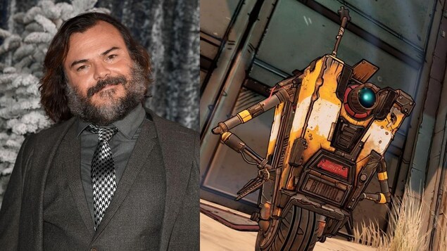 Une photo de l'acteur en habit superposée à une image du personnage de robot.