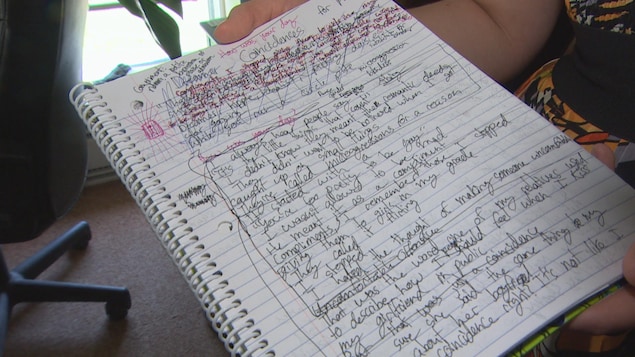 Une page d'un carnet d'écolier avec des gribouillis et nombreuses modifications et corrections au texte, en plusieurs couleurs différentes Une page d'un carnet d'écolier avec des gribouillis et nombreuses modifications et corrections au texte, en plusieurs couleurs différentes