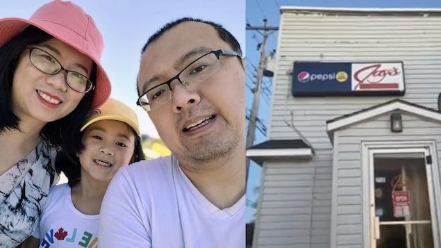 新斯科舍省悉尼市的一家華裔經營餐館，在颶風災害中，為鄰居和顧客提供了近千份免費熱的食物。圖，從左至右，丁盈與丈夫楊磊以及女兒Kate Yang。