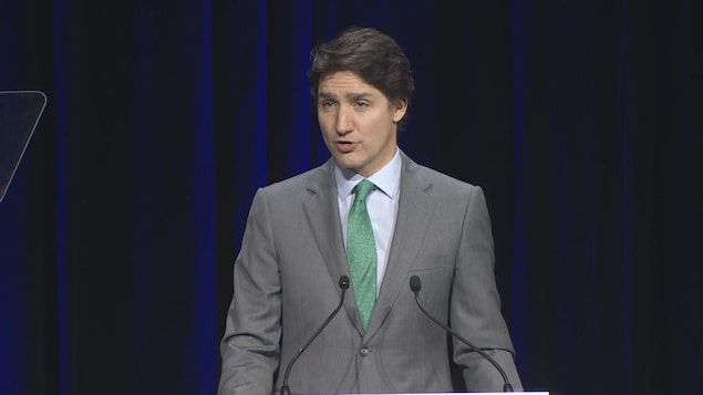 2022年3月29日：加拿大總理特魯多在溫哥華舉行的 2022 年全球論壇（Globe Forum 2022）上發表講話。 