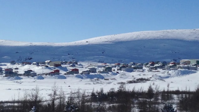 A wideshot of the Kangiqsualujjuaq  skyline. 
