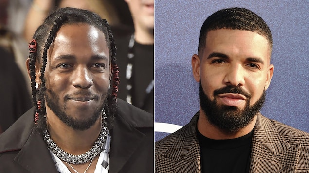 Les rappeurs Kendrick Lamar et Drake, respectivement en 2017 et 2019.
