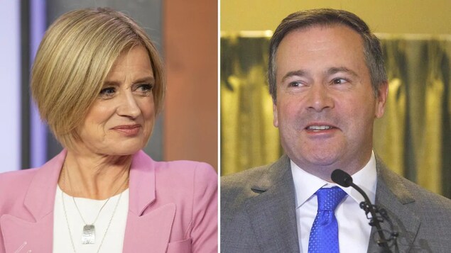Rachel Notley à gauche et Jason Kenney à droite