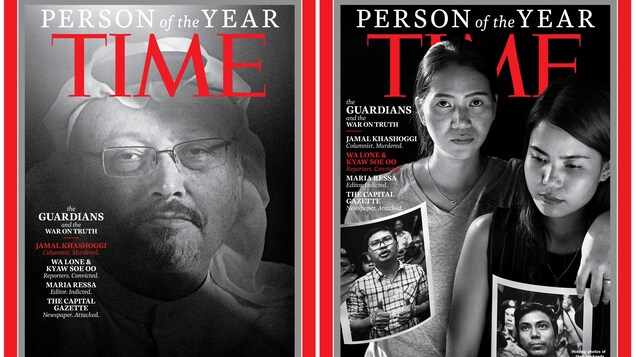 Les une du magazine Time superposées.