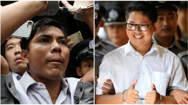 Les journalistes de Reuters Kyaw Soe Oo (gauche) et Wa Lone (droite), condamnés à sept ans de prison lundi au Myanmar.