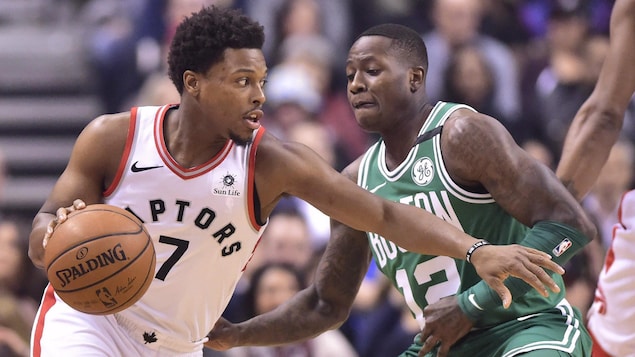 Kyle Lowry et Terry Rozier des Celtics de Boston lors d'un match Kyle Lowry et Terry Rozier des Celtics de Boston lors d'un match