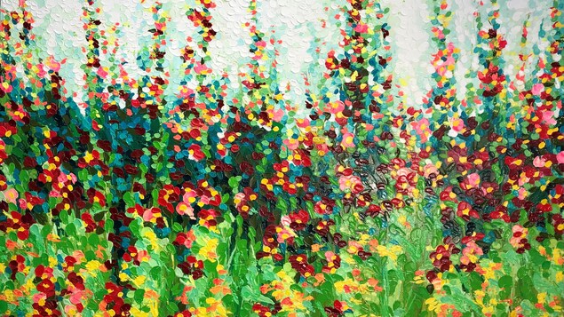 On voit un tableau de fleurs. On voit un tableau de fleurs.