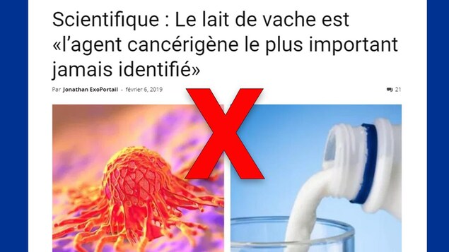 Capture d’écran d’un article intitulé « Le lait de vache est l’agent cancérigène le plus important jamais identifié »