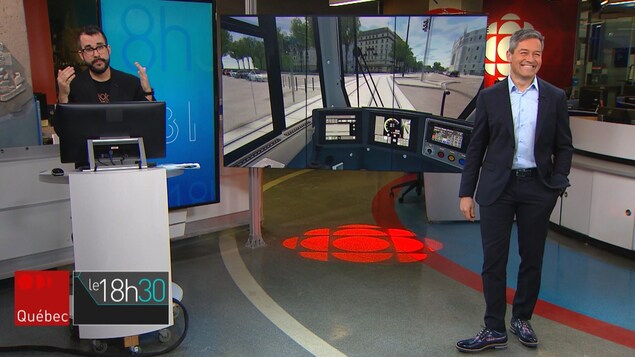 Jean-François Blanchet et Bruno Savard sur le plateau du Téléjournal Québec.