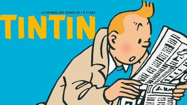 Image promotionnelle où on voit le personnage de Tintin lire un journal.