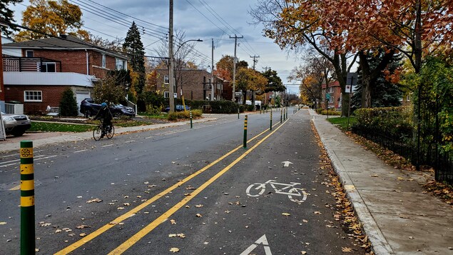 Les pistes cyclables aménagées de chaque côté de la rue Bellechasse. 