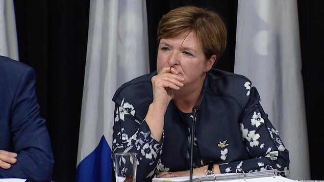 Guylaine Leclerc, vérificatrice générale du Québec, lors du dépôt de son rapport, le 23 novembre 2017.
