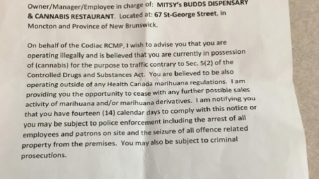 Extrait de la lettre en anglais envoyée à des dispensaires de cannabis. Extrait de la lettre en anglais envoyée à des dispensaires de cannabis.