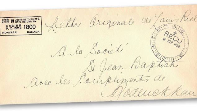 L'enveloppe d'une lettre de Louis Riel.